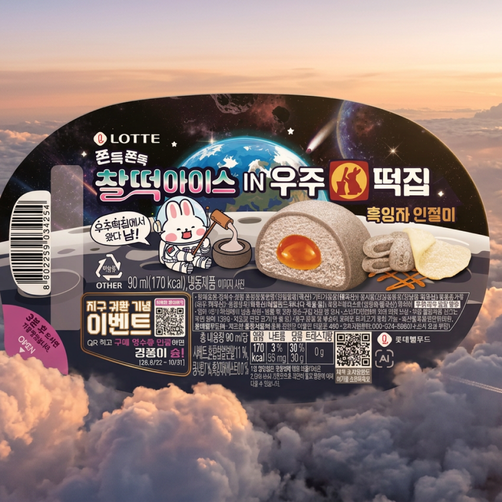  "tvN '우주떡집' 속 화제의 메뉴 재탄생" 롯데웰푸드 '찰떡아이스 IN 우주떡집 흑임자인절미' 품귀 빚어